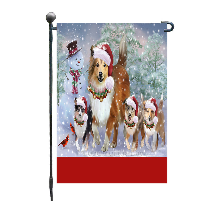 Personalized Christmas Running Family Shetland Sheepdogs Custom Garden Flags GFLG-DOTD-A60349