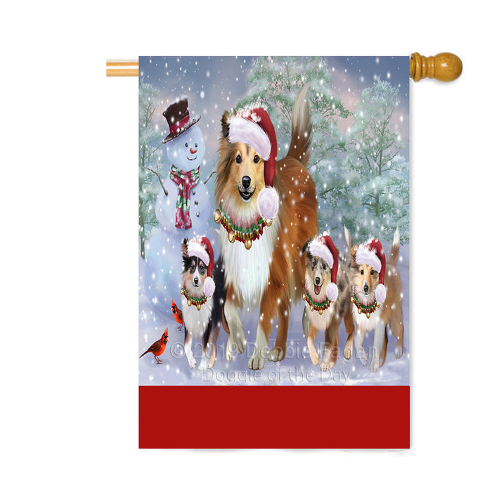 Personalized Christmas Running Family Shetland Sheepdogs Custom House Flag FLG-DOTD-A60405