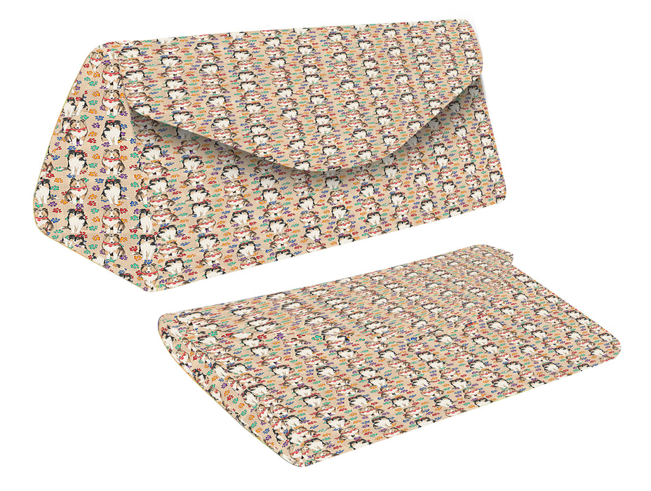 Rainbow Paw Print Shetland Sheepdog Red Foldable Glasses Case