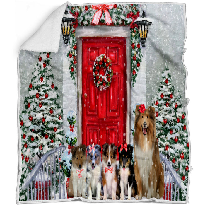 Christmas Holiday Welcome Shetland Sheepdogs Blanket - Lightweight Soft Cozy and Durable Bed Blanket - Animal Theme Fuzzy Blanket for Sofa Couch