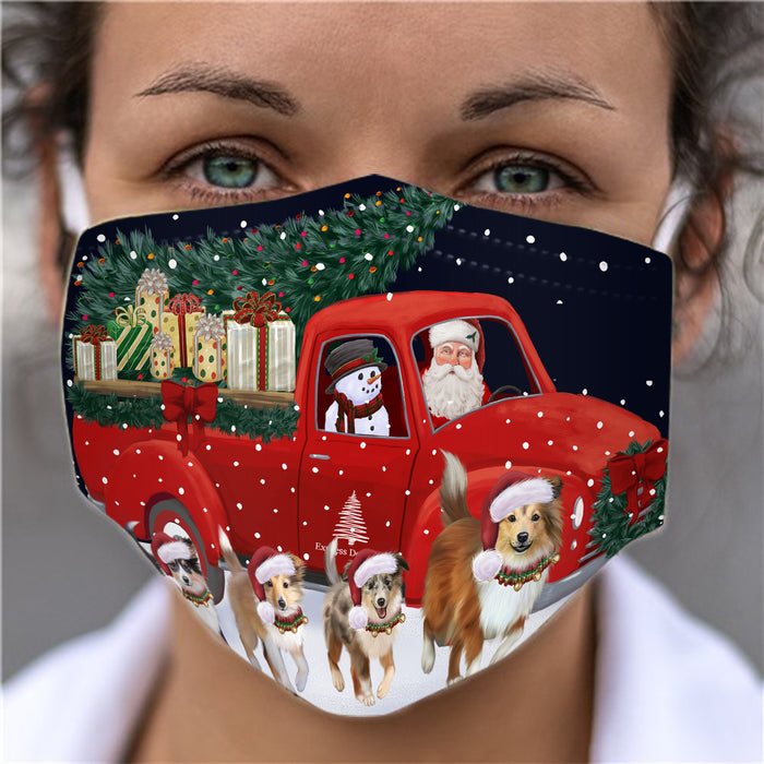 Christmas Express Delivery Red Truck Running Shetland Sheepdogs Face Mask FM49895