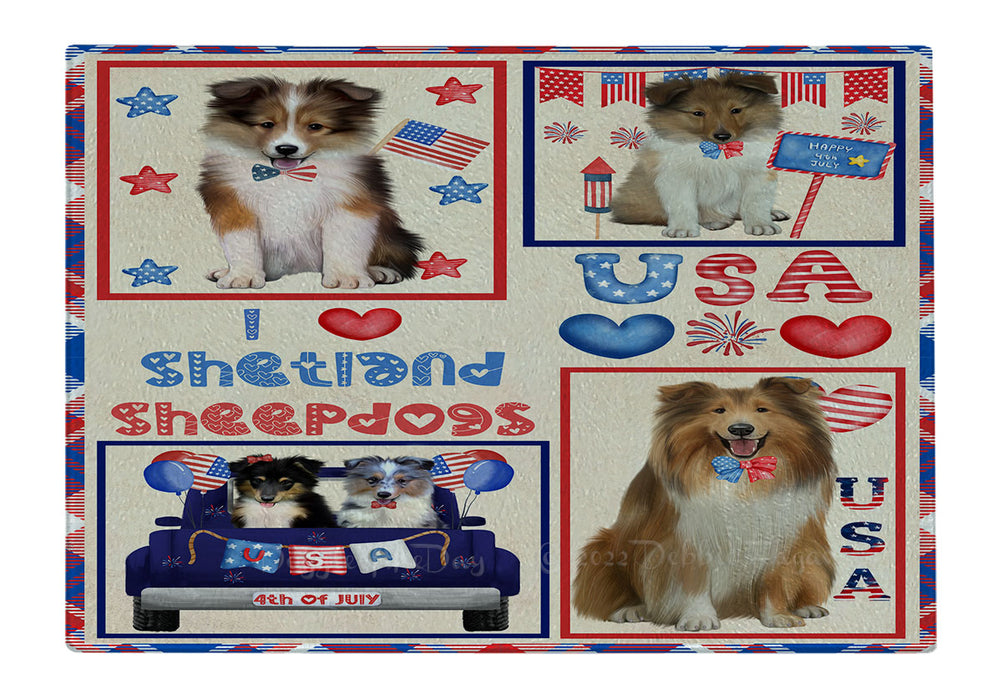 4th of July Independence Day I Love USA Shetland Sheepdogs Cutting Board - For Kitchen - Scratch & Stain Resistant - Designed To Stay In Place - Easy To Clean By Hand - Perfect for Chopping Meats, Vegetables