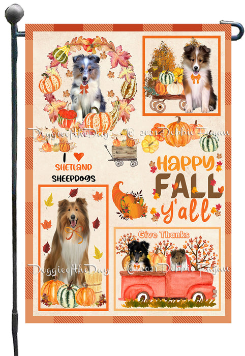 Happy Fall Y'all Pumpkin Shetland Sheepdogs Garden Flags- Outdoor Double Sided Garden Yard Porch Lawn Spring Decorative Vertical Home Flags 12 1/2"w x 18"h