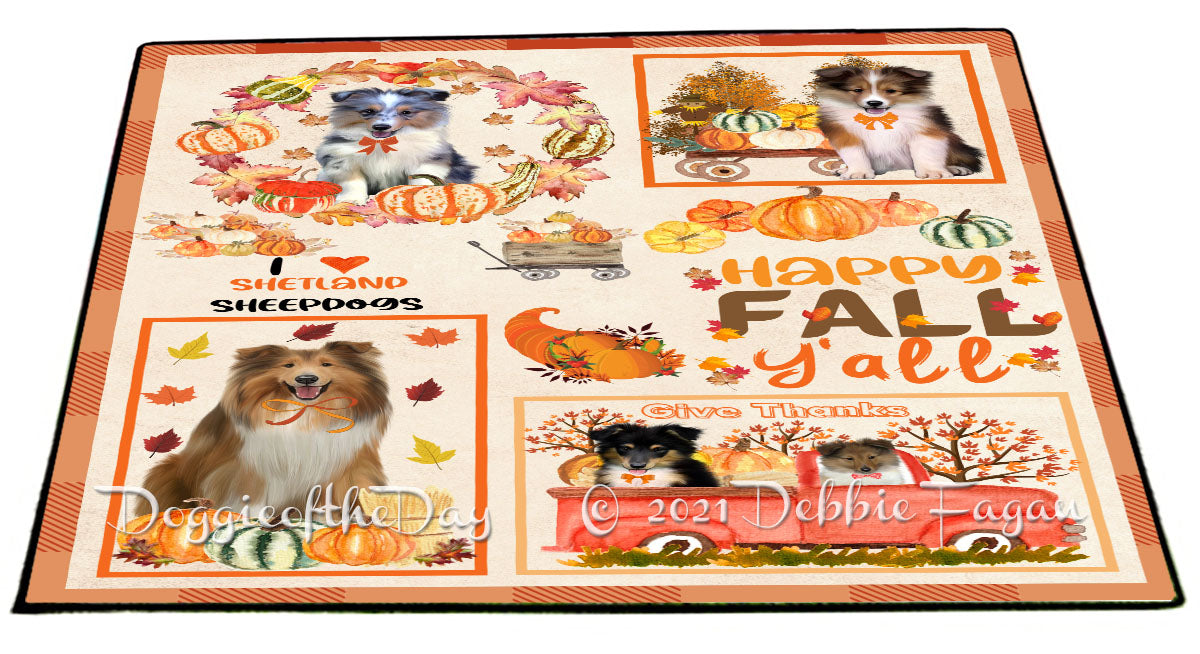 Happy Fall Y'all Pumpkin Shetland Sheepdogs Indoor/Outdoor Welcome Floormat - Premium Quality Washable Anti-Slip Doormat Rug FLMS58747