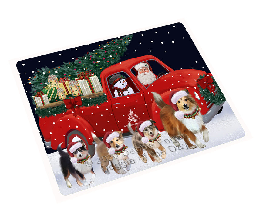 Christmas Express Delivery Red Truck Running Shetland Sheepdogs Cutting Board - Easy Grip Non-Slip Dishwasher Safe Chopping Board Vegetables C77881