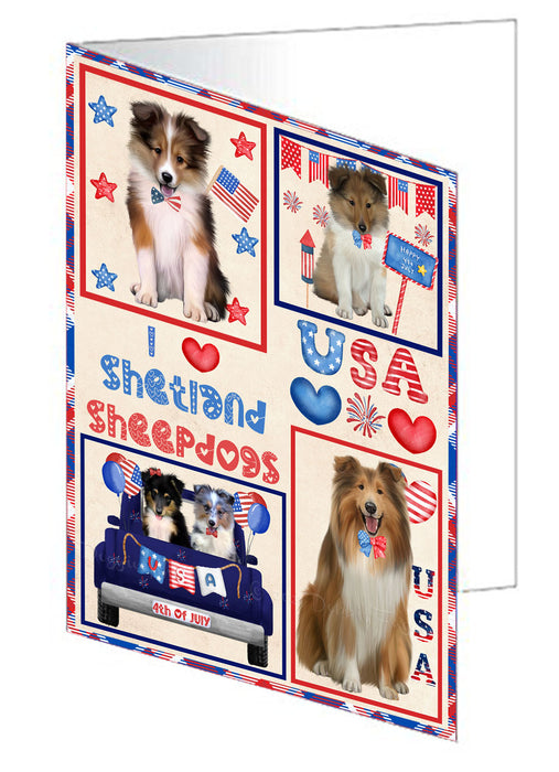 4th of July Independence Day I Love USA Shetland Sheepdogs Handmade Artwork Assorted Pets Greeting Cards and Note Cards with Envelopes for All Occasions and Holiday Seasons