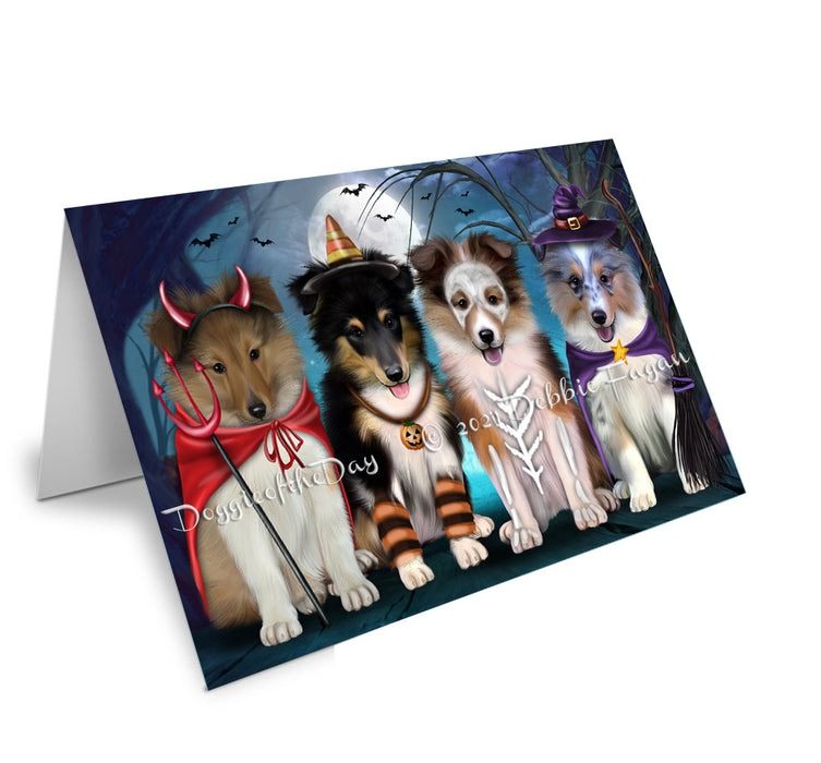 Happy Halloween Trick or Treat Shetland Sheepdogs Handmade Artwork Assorted Pets Greeting Cards and Note Cards with Envelopes for All Occasions and Holiday Seasons GCD76823