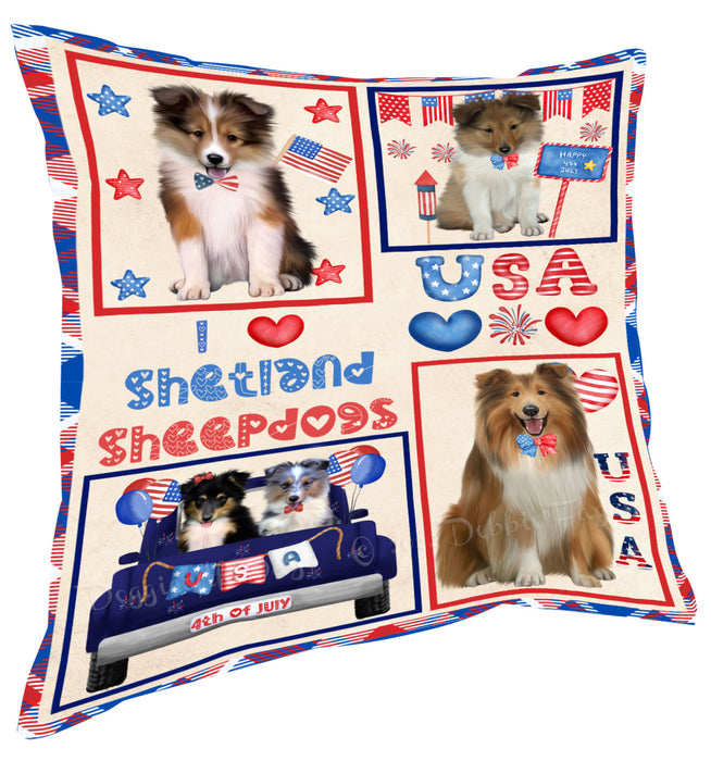 4th of July Independence Day I Love USA Shetland Sheepdogs Pillow with Top Quality High-Resolution Images - Ultra Soft Pet Pillows for Sleeping - Reversible & Comfort - Ideal Gift for Dog Lover - Cushion for Sofa Couch Bed - 100% Polyester