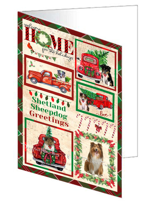 Welcome Home for Christmas Holidays Shetland Sheepdogs Handmade Artwork Assorted Pets Greeting Cards and Note Cards with Envelopes for All Occasions and Holiday Seasons GCD76286