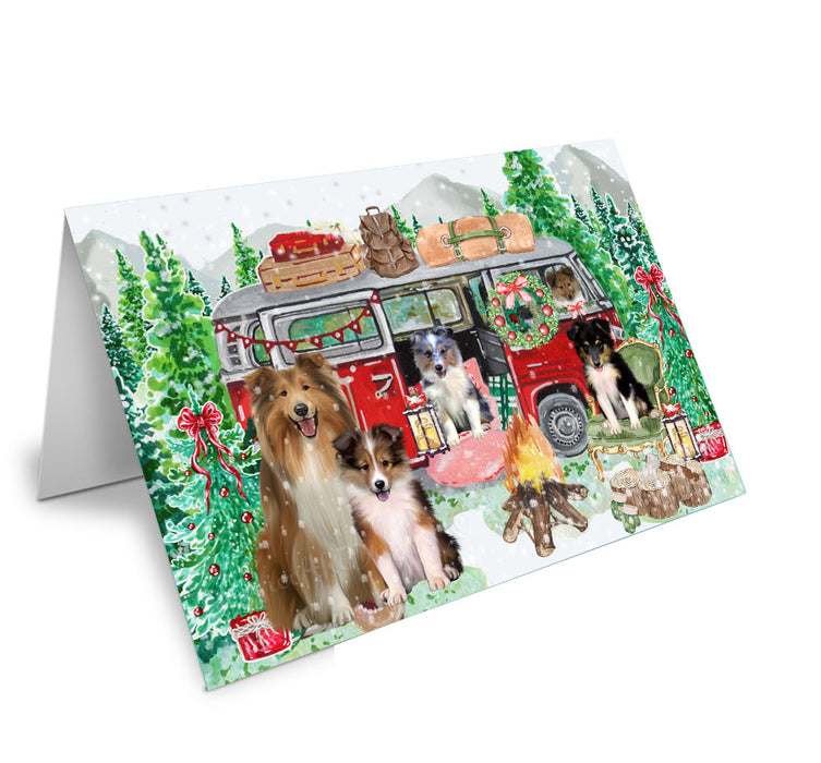 Christmas Time Camping with Shetland Sheepdogs Handmade Artwork Assorted Pets Greeting Cards and Note Cards with Envelopes for All Occasions and Holiday Seasons