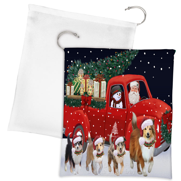 Christmas Express Delivery Red Truck Running Shetland Sheepdogs Drawstring Laundry or Gift Bag LGB48928