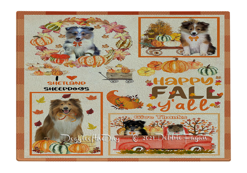 Happy Fall Y'all Pumpkin Shetland Sheepdogs Cutting Board - Easy Grip Non-Slip Dishwasher Safe Chopping Board Vegetables C79996