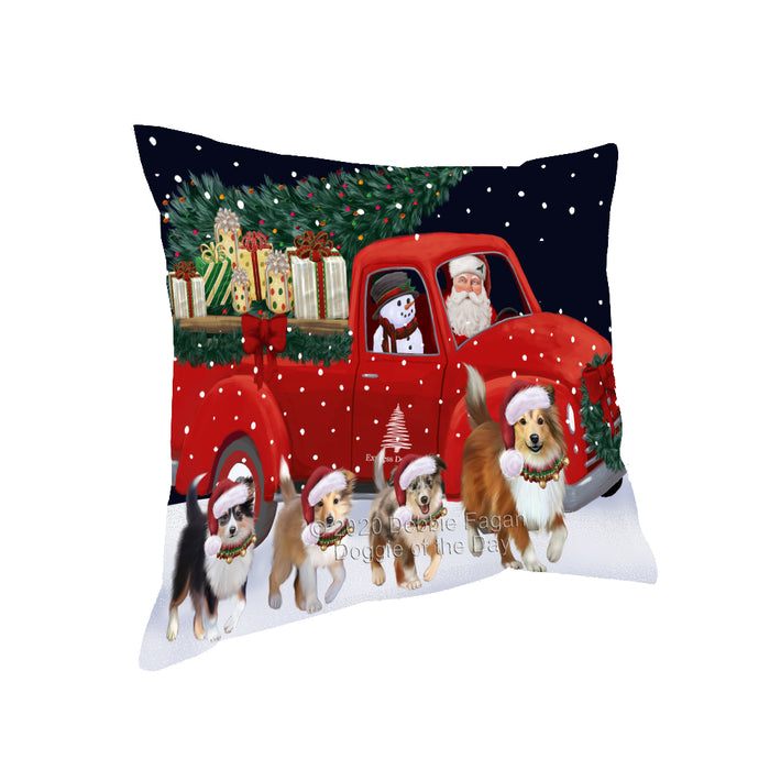 Christmas Express Delivery Red Truck Running Shetland Sheepdogs Pillow PIL86188