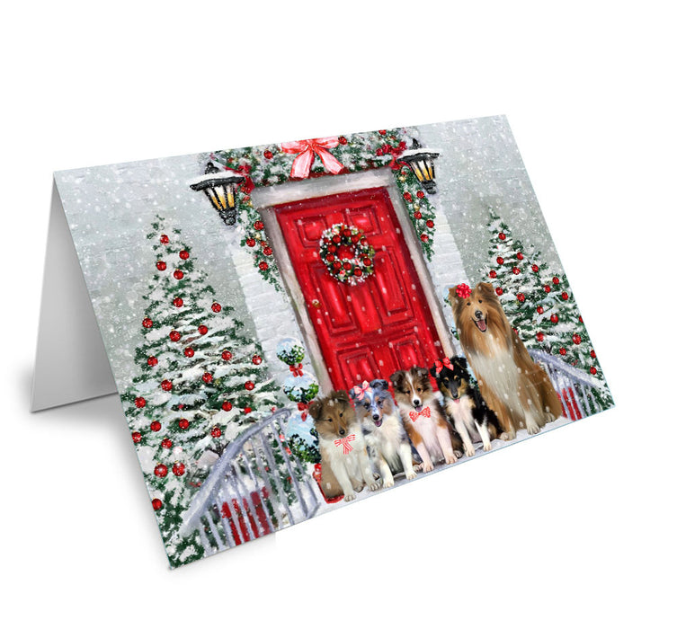 Christmas Holiday Welcome Shetland Sheepdog Handmade Artwork Assorted Pets Greeting Cards and Note Cards with Envelopes for All Occasions and Holiday Seasons