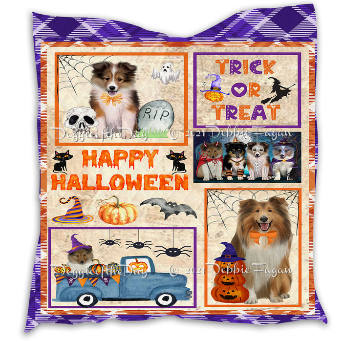 Happy Halloween Trick or Treat Pumpkin Shetland Sheepdogs Lightweight Soft Bedspread Coverlet Bedding Quilt QUILT61086