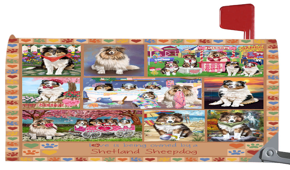 Love is Being Owned Shetland Sheepdog Beige Magnetic Mailbox Cover Both Sides Pet Theme Printed Decorative Letter Box Wrap Case Postbox Thick Magnetic Vinyl Material