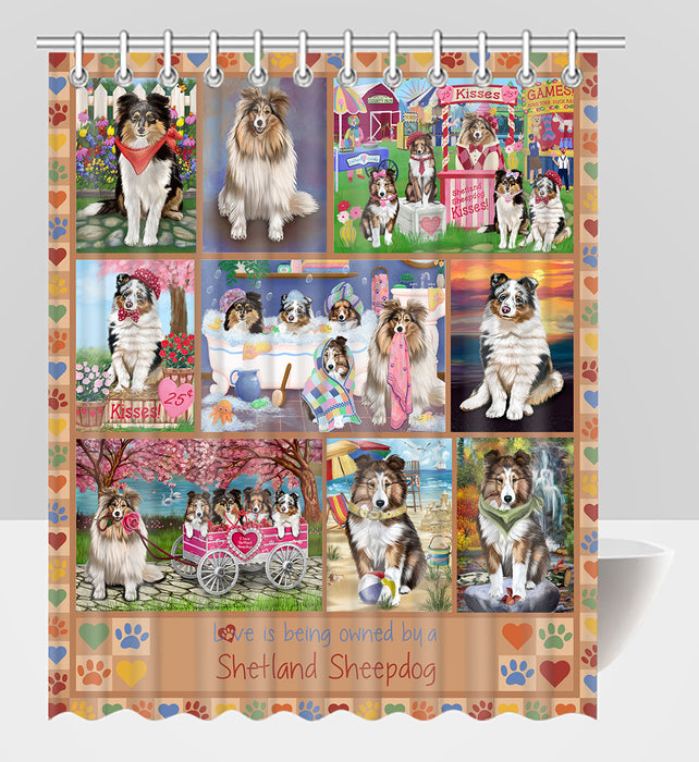 Love is Being Owned Shetland Sheepdog Beige Shower Curtain