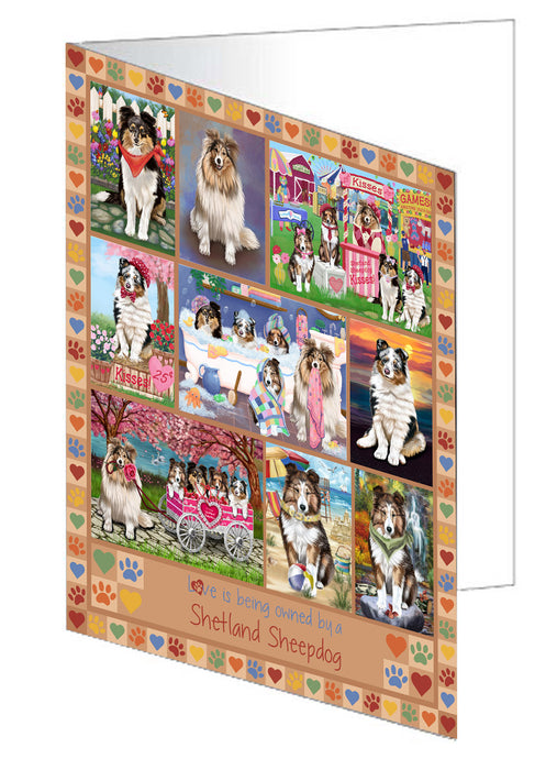 Love is Being Owned Shetland Sheepdog Beige Handmade Artwork Assorted Pets Greeting Cards and Note Cards with Envelopes for All Occasions and Holiday Seasons GCD77480