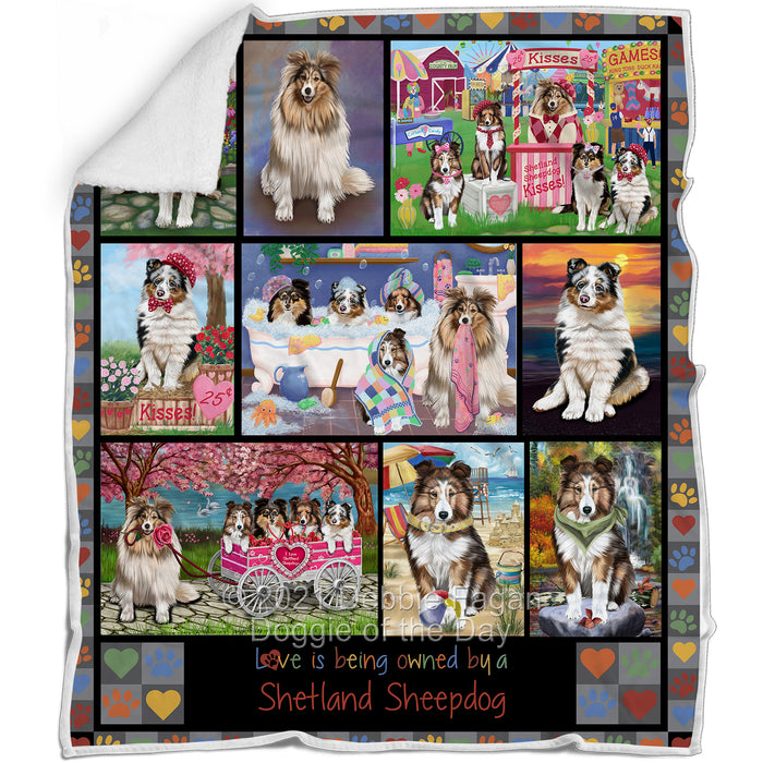 Love is Being Owned Shetland Sheepdog Grey Blanket BLNKT137883