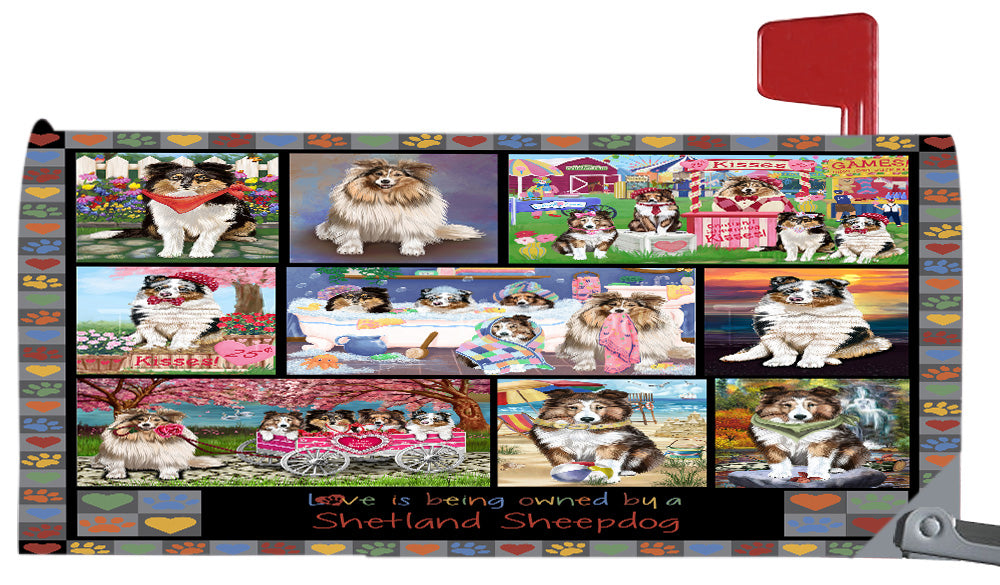 Love is Being Owned Shetland Sheepdog Grey Magnetic Mailbox Cover Both Sides Pet Theme Printed Decorative Letter Box Wrap Case Postbox Thick Magnetic Vinyl Material