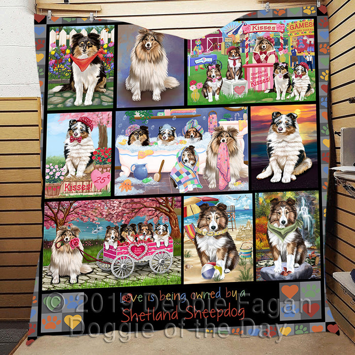 Love is Being Owned Shetland Sheepdog Grey Quilt