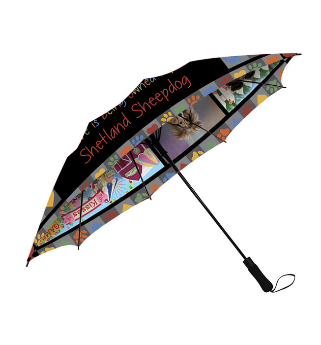 Love is Being Owned Shetland Sheepdog Grey Semi-Automatic Foldable Umbrella