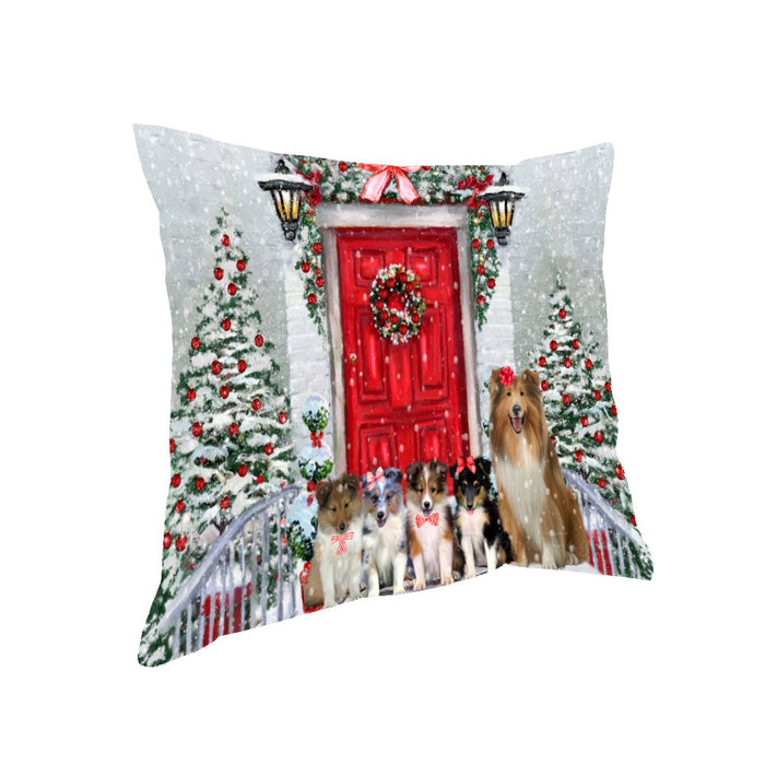 Christmas Holiday Welcome Shetland Sheepdogs Pillow with Top Quality High-Resolution Images - Ultra Soft Pet Pillows for Sleeping - Reversible & Comfort - Ideal Gift for Dog Lover - Cushion for Sofa Couch Bed - 100% Polyester