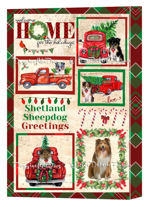 Welcome Home for Christmas Holidays Shetland Sheepdogs Canvas Wall Art Decor - Premium Quality Canvas Wall Art for Living Room Bedroom Home Office Decor Ready to Hang CVS149876