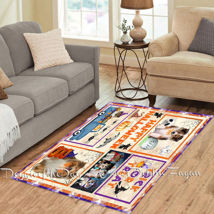 Happy Halloween Trick or Treat Shetland Sheepdogs Polyester Living Room Carpet Area Rug ARUG65921