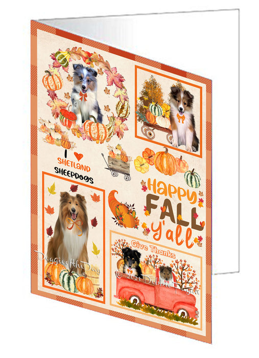 Happy Fall Y'all Pumpkin Shetland Sheepdogs Handmade Artwork Assorted Pets Greeting Cards and Note Cards with Envelopes for All Occasions and Holiday Seasons GCD77120
