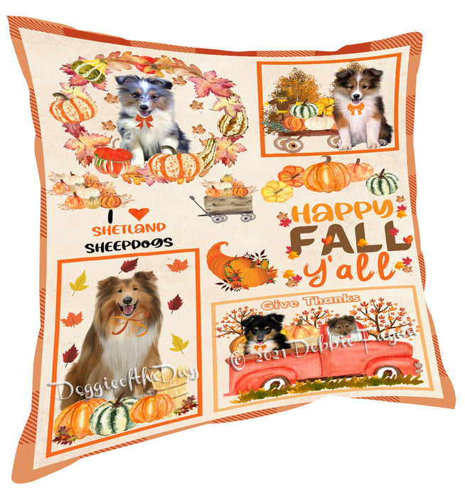 Happy Fall Y'all Pumpkin Shetland Sheepdogs Pillow with Top Quality High-Resolution Images - Ultra Soft Pet Pillows for Sleeping - Reversible & Comfort - Ideal Gift for Dog Lover - Cushion for Sofa Couch Bed - 100% Polyester
