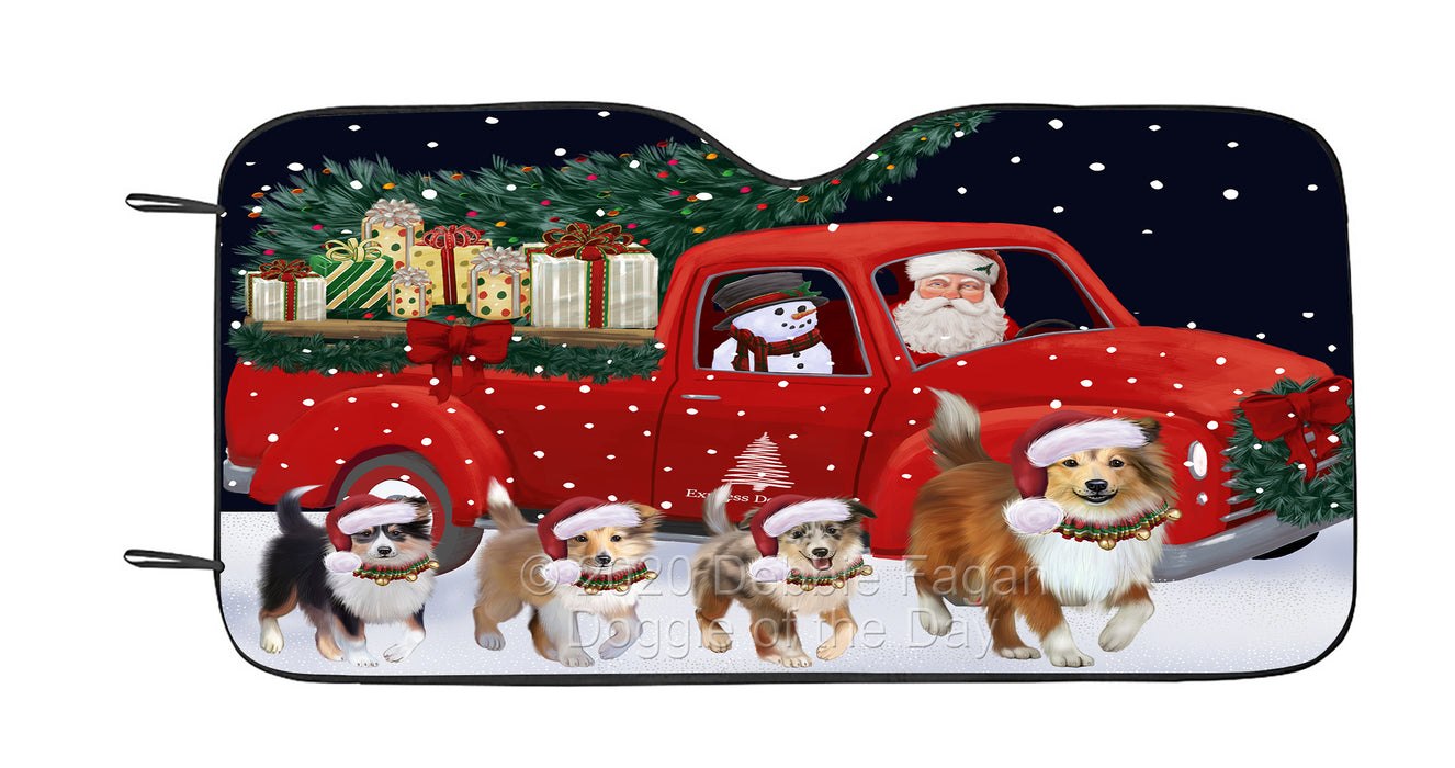 Christmas Express Delivery Red Truck Running Shetland Sheepdog Car Sun Shade Cover Curtain