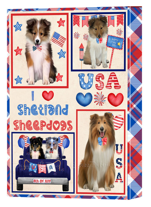 4th of July Independence Day I Love USA Shetland Sheepdogs Canvas Wall Art - Premium Quality Ready to Hang Room Decor Wall Art Canvas - Unique Animal Printed Digital Painting for Decoration