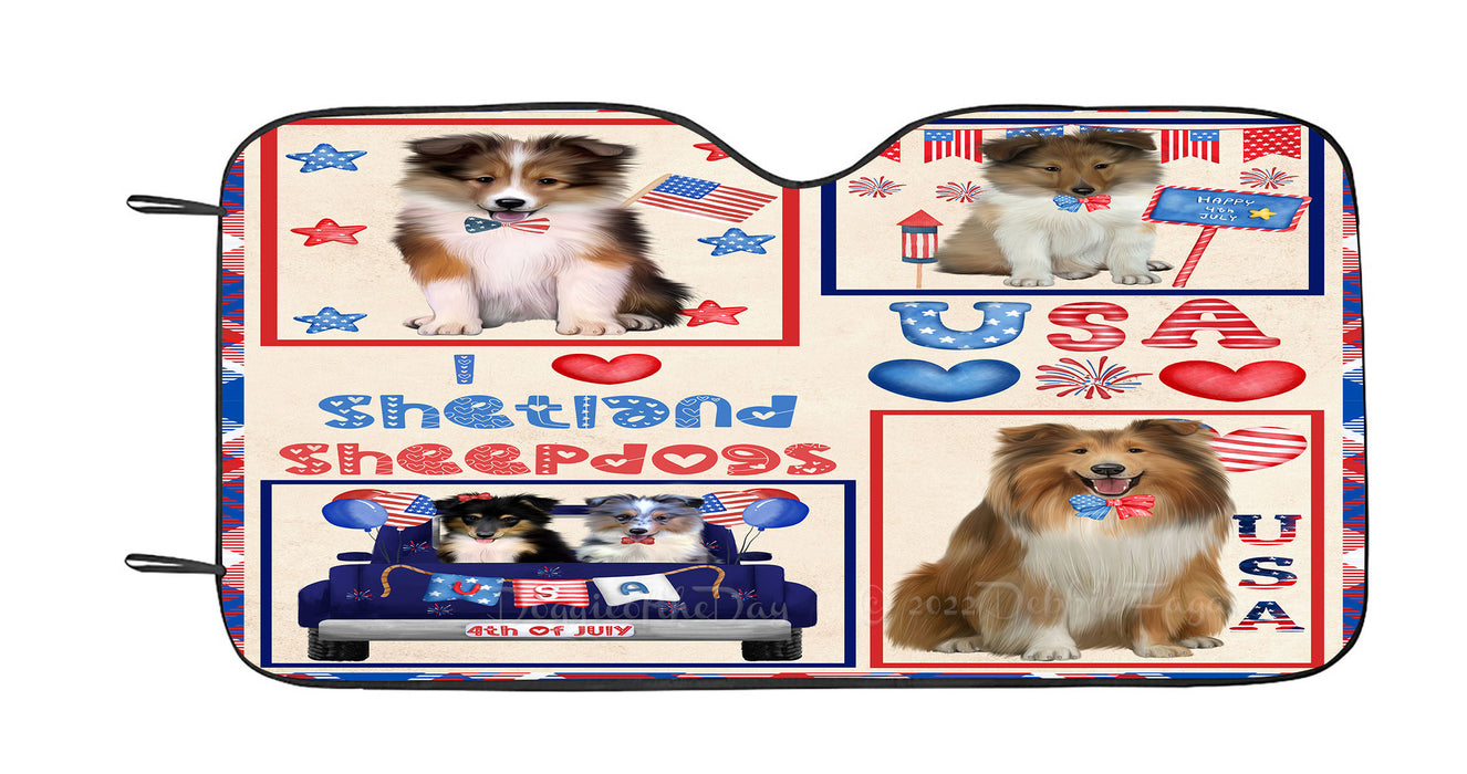 4th of July Independence Day I Love USA Shetland Sheepdogs Car Sun Shade Cover Curtain