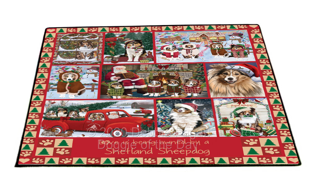 Love is Being Owned Christmas Shetland Sheepdogs Floormat FLMS54943