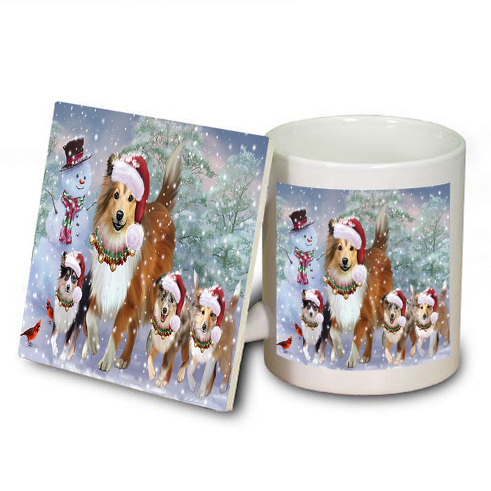 Christmas Running Family Shetland Sheepdogs Mug and Coaster Set MUC57129