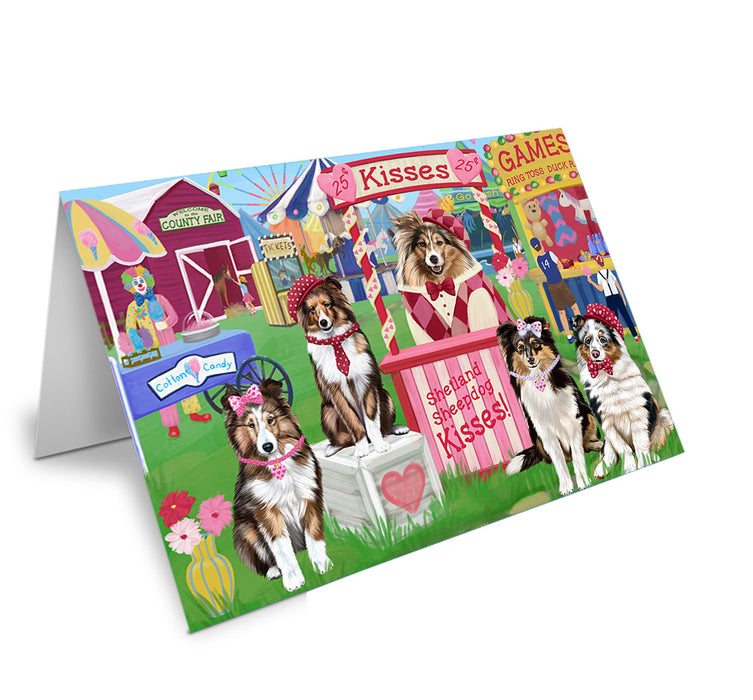 Carnival Kissing Booth Shetland Sheepdogs Handmade Artwork Assorted Pets Greeting Cards and Note Cards with Envelopes for All Occasions and Holiday Seasons GCD72290