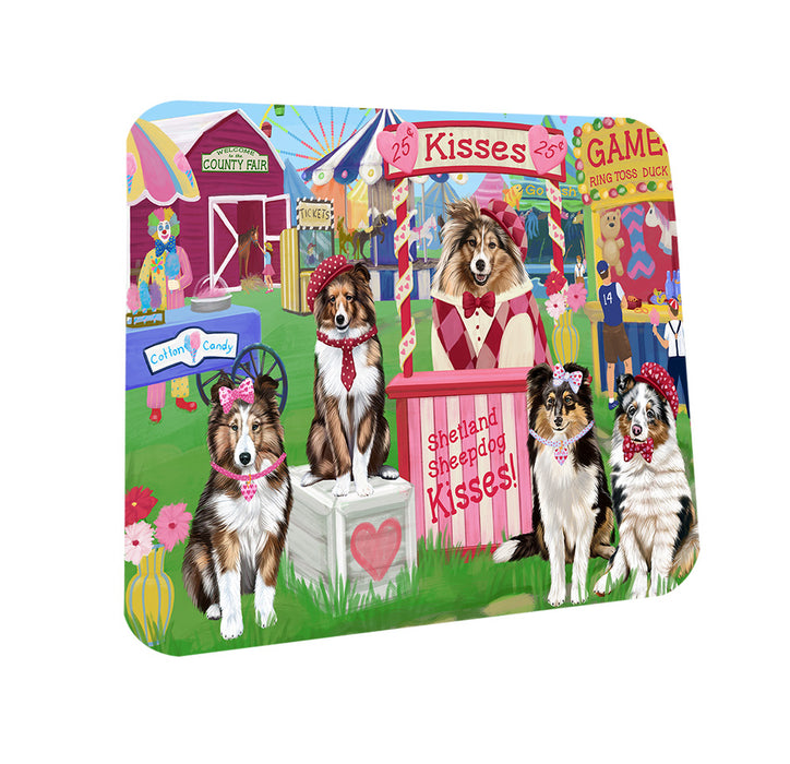 Carnival Kissing Booth Shetland Sheepdogs Coasters Set of 4 CST55883