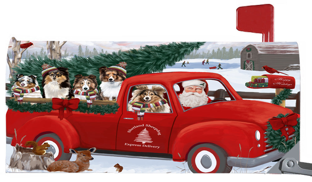 Magnetic Mailbox Cover Christmas Santa Express Delivery Shetland Sheepdogs MBC48351