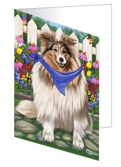 Spring Floral Shetland Sheepdog Handmade Artwork Assorted Pets Greeting Cards and Note Cards with Envelopes for All Occasions and Holiday Seasons GCD60509