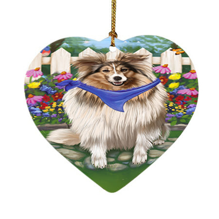 Spring Floral Shetland Sheepdog Heart Christmas Ornament HPOR52160