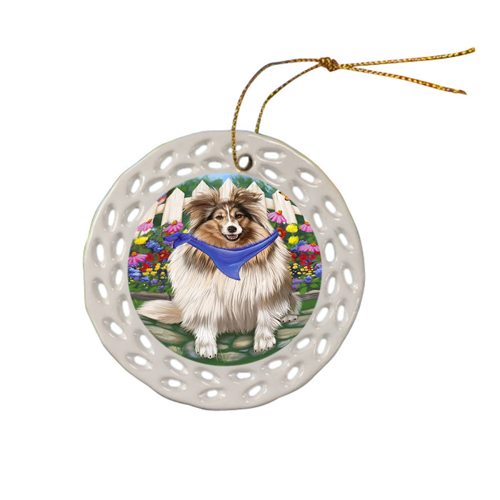 Spring Floral Shetland Sheepdog Ceramic Doily Ornament DPOR52160