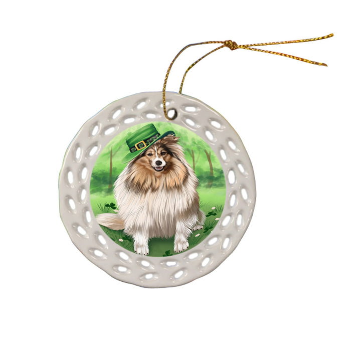 St. Patricks Day Irish Portrait Shetland Sheepdog Dog Ceramic Doily Ornament DPOR49393