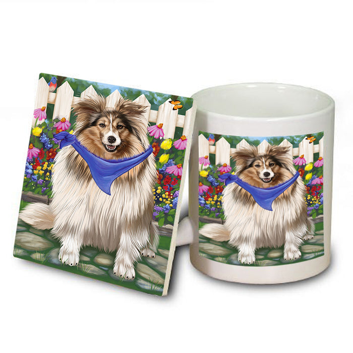 Spring Floral Shetland Sheepdog Mug and Coaster Set MUC52245