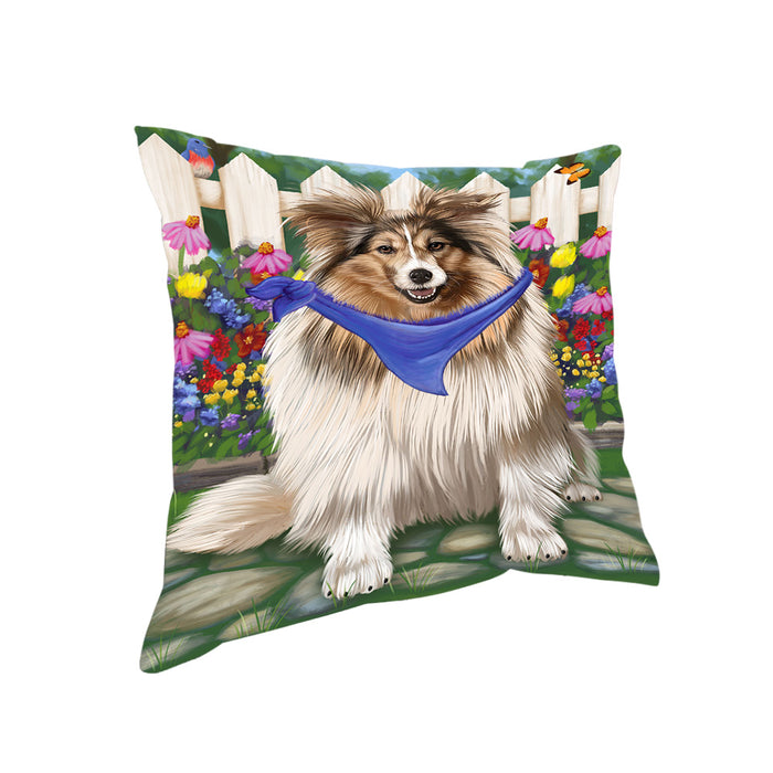 Spring Floral Shetland Sheepdog Pillow PIL56484