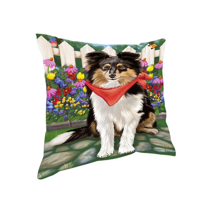 Spring Floral Shetland Sheepdog Pillow PIL56488