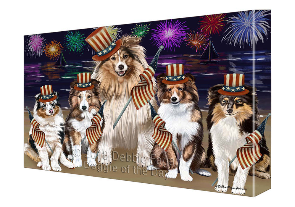 4th of July Independence Day Firework Shetland Sheepdogs Canvas Wall Art CVS56658