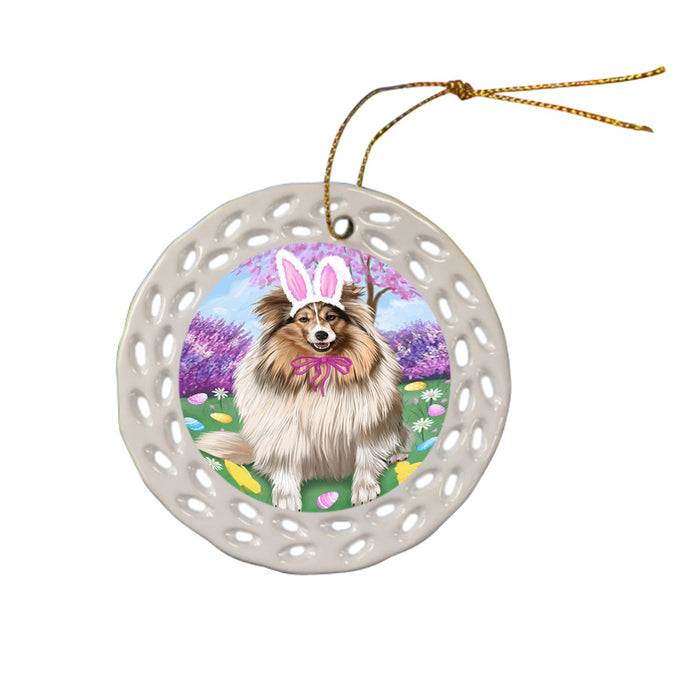 Shetland Sheepdog Easter Holiday Ceramic Doily Ornament DPOR49260