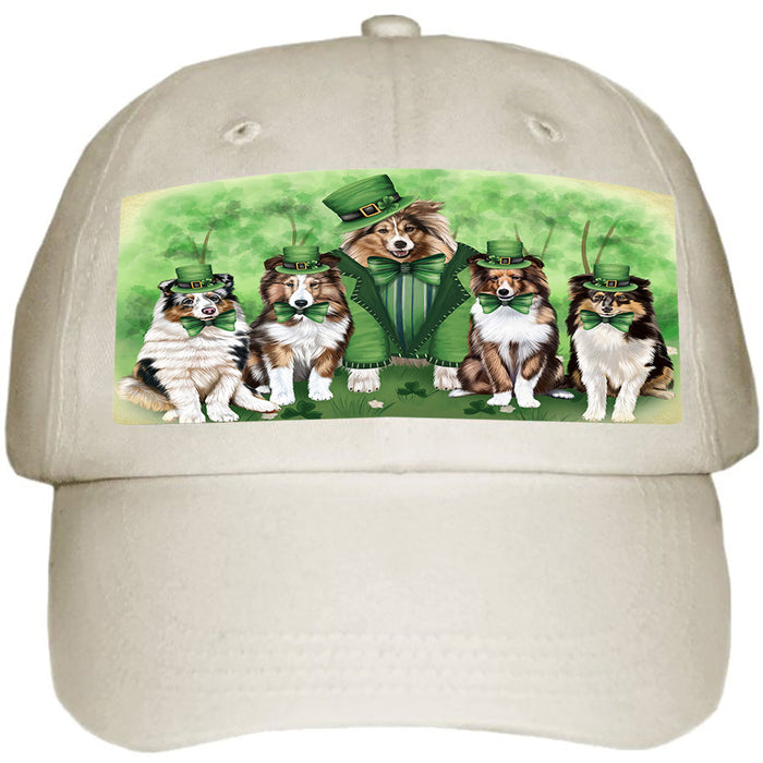 St. Patricks Day Irish Family Portrait Shetland Sheepdogs Dog Ball Hat Cap HAT51915