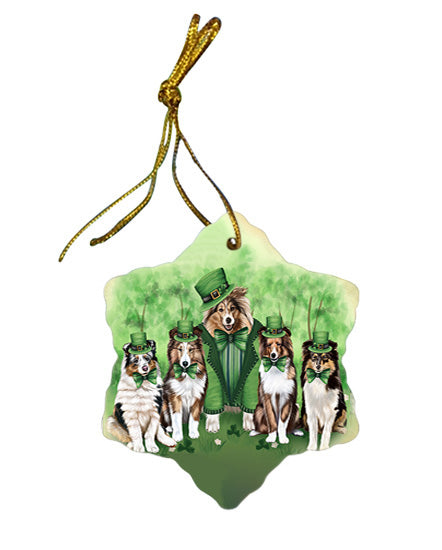 St. Patricks Day Irish Family Portrait Shetland Sheepdogs Dog Star Porcelain Ornament SPOR49386